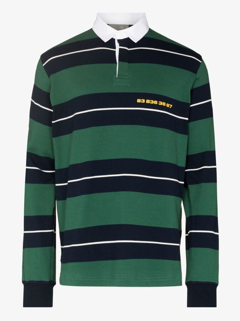 Barcode Print Striped Polo Shirt