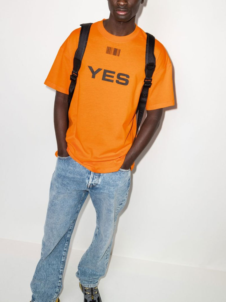 Yes No Barcode Print Cotton T-shirt