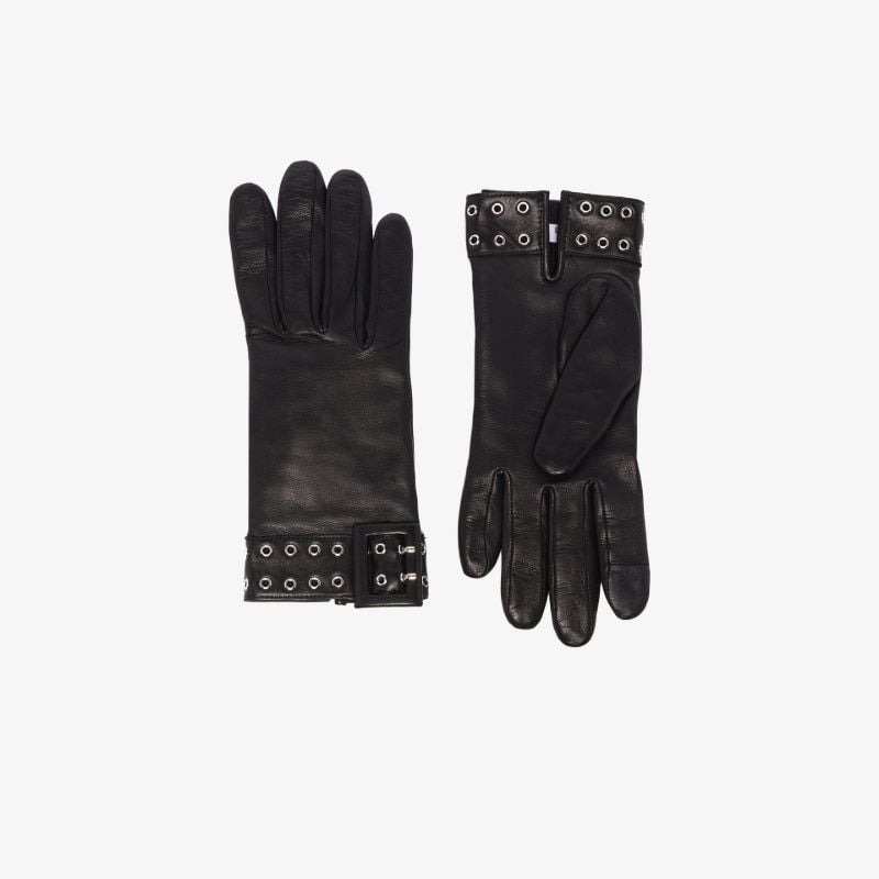 Black Eyelet Leather Gloves