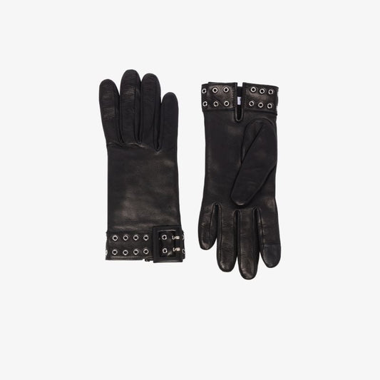 Black Eyelet Leather Gloves