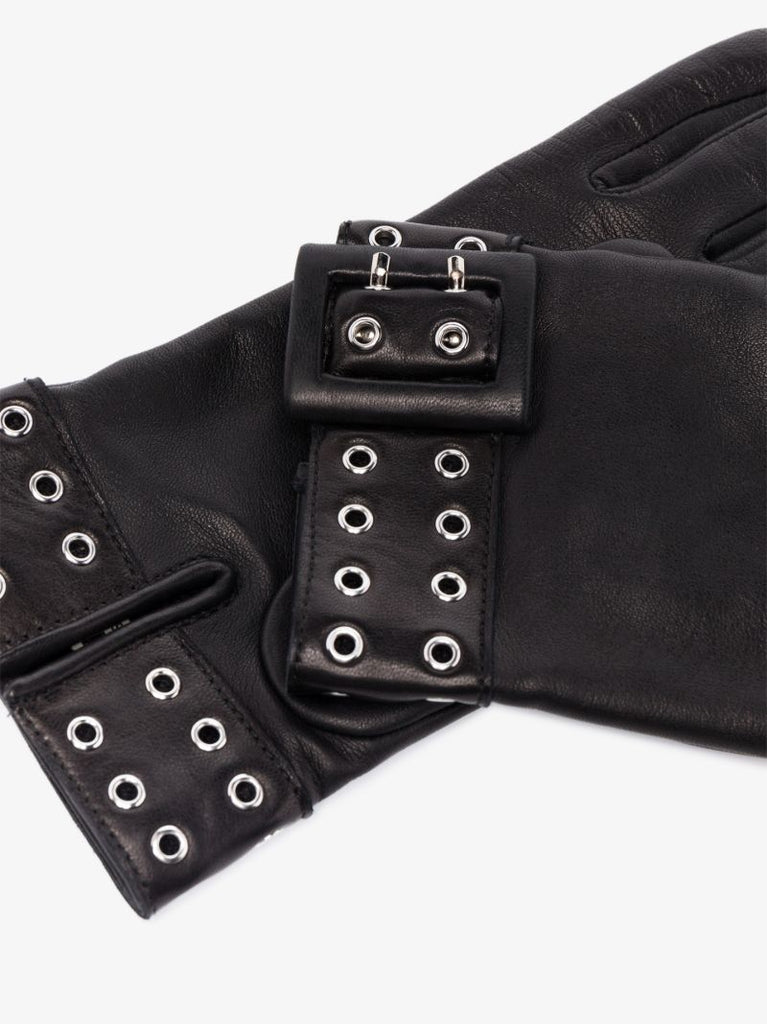 Black Eyelet Leather Gloves