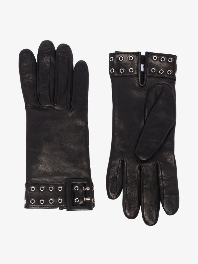 Black Eyelet Leather Gloves