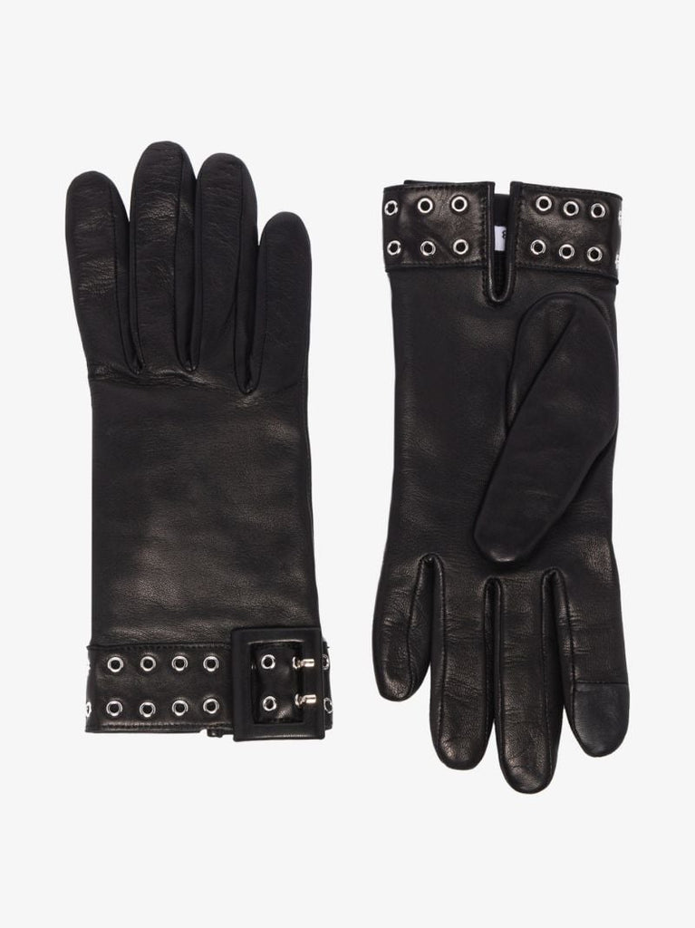 Black Eyelet Leather Gloves