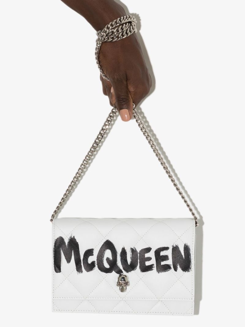 White Logo Quilted Leather Shoulder Bag