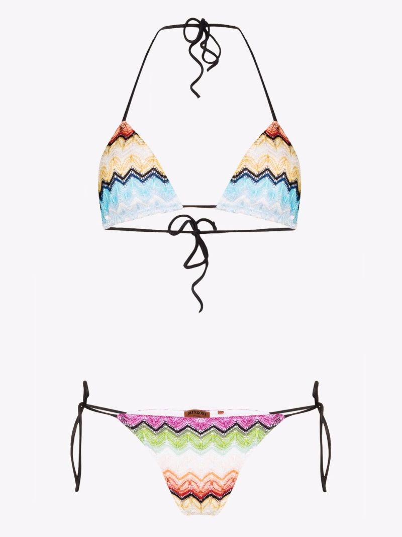 Printed Crochet Knit Triangle Bikini