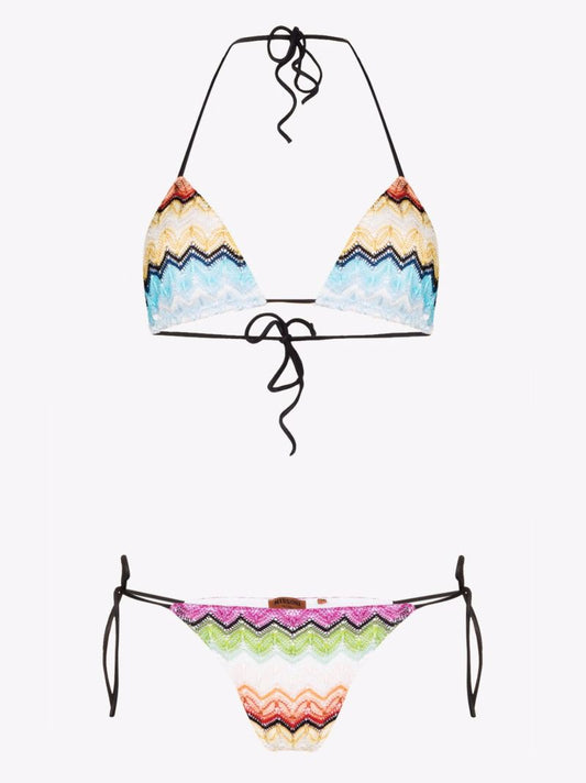 Printed Crochet Knit Triangle Bikini