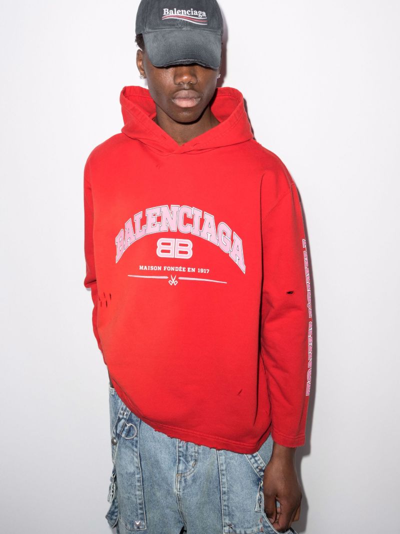 Distressed Logo Cotton Hoodie