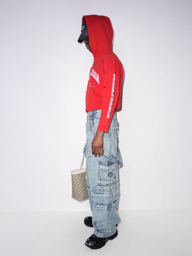 Distressed Logo Cotton Hoodie