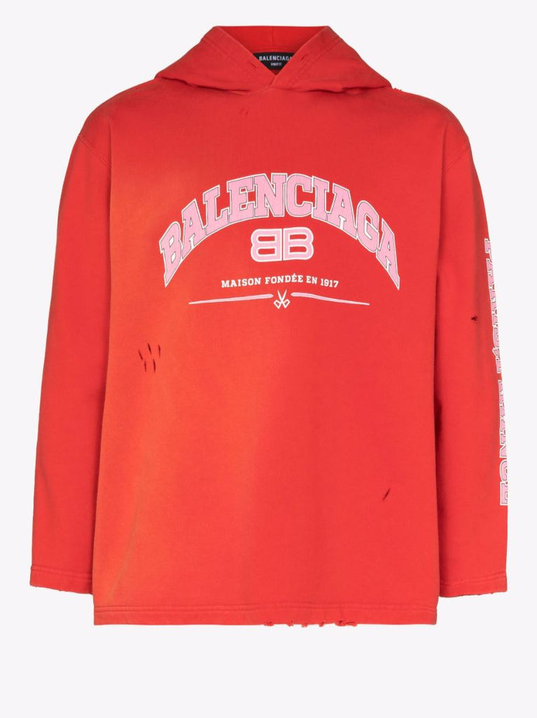 Distressed Logo Cotton Hoodie