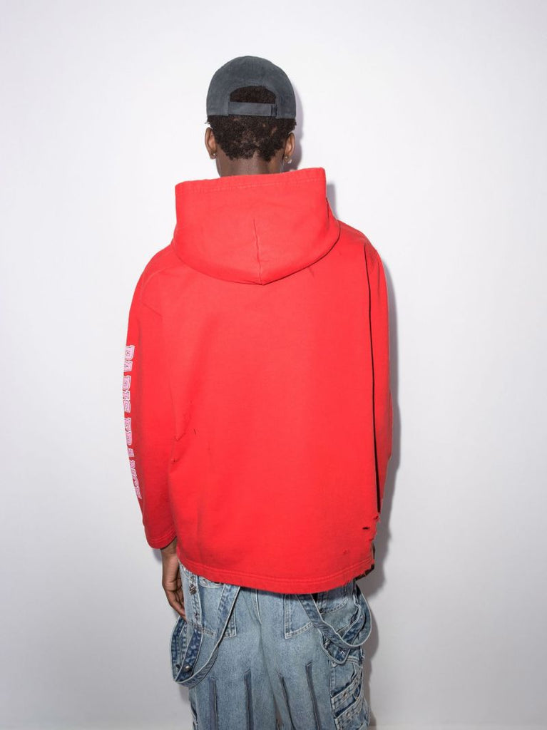 Distressed Logo Cotton Hoodie