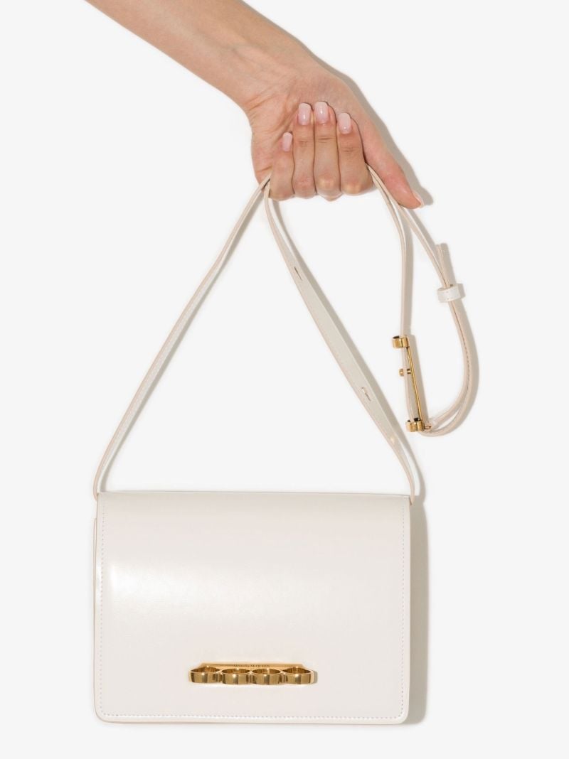 White Four Ring Leather Shoulder Bag