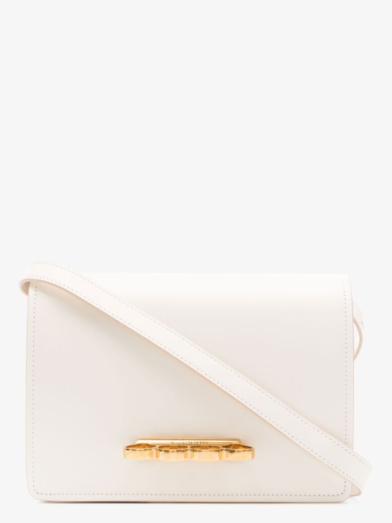 White Four Ring Leather Shoulder Bag