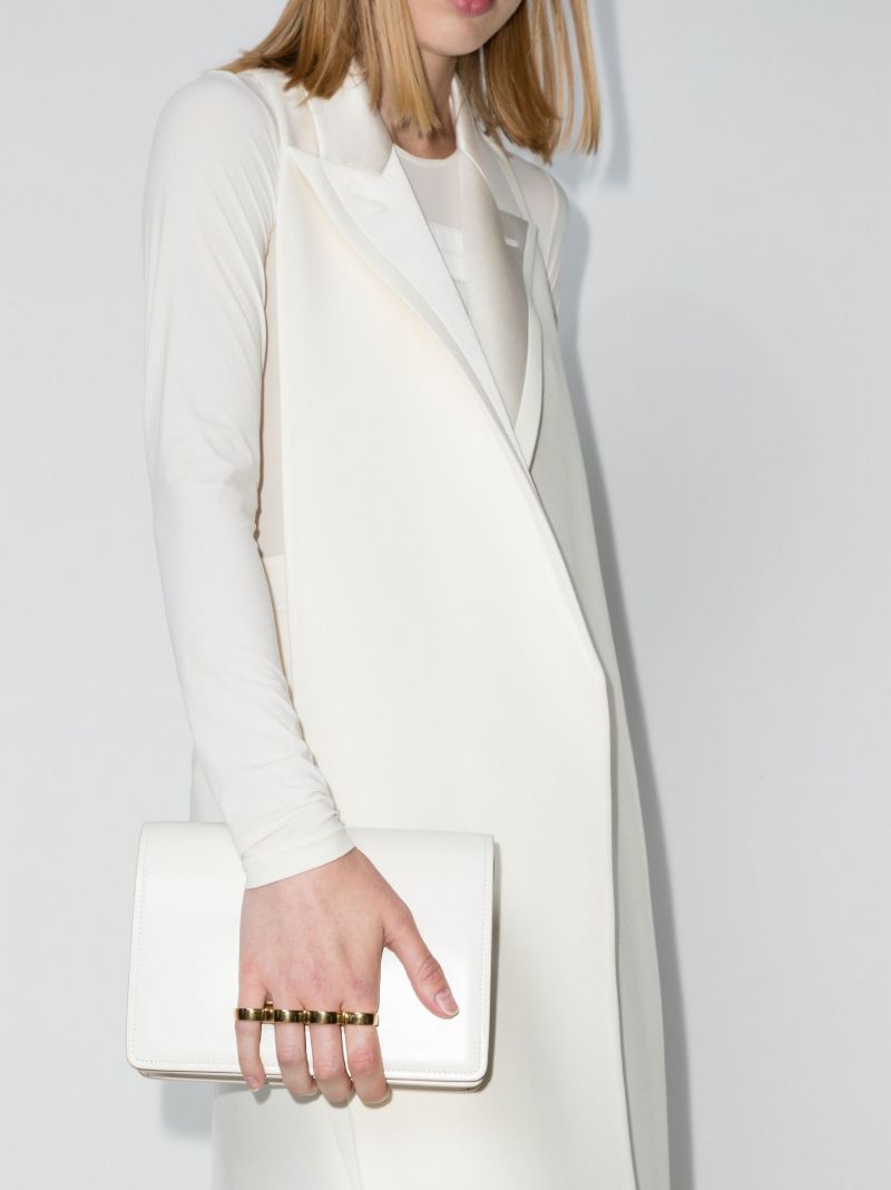 White Four Ring Leather Shoulder Bag
