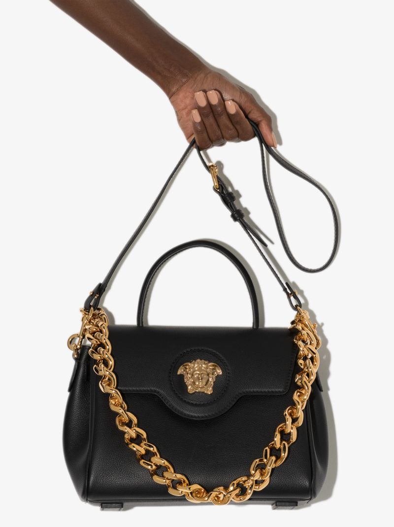 Black La Medusa Leather Top Handle Bag