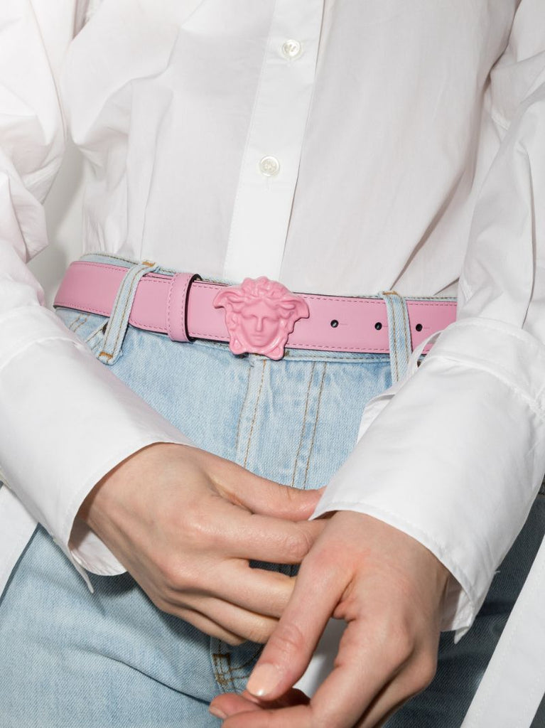 Pink Medusa Buckle Leather Belt