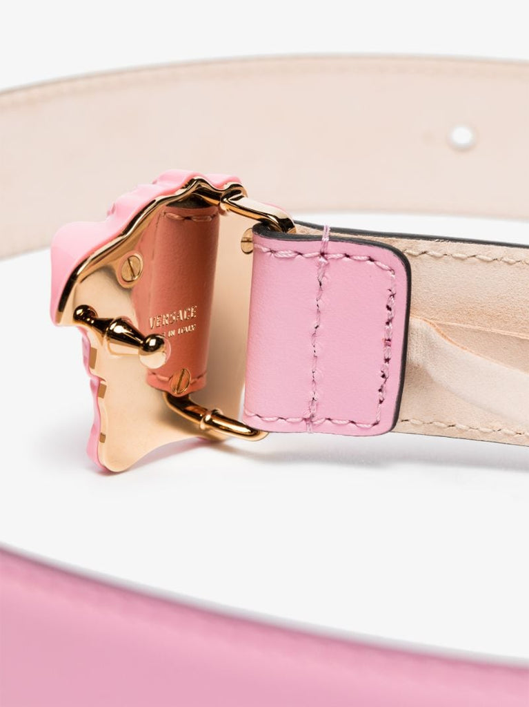 Pink Medusa Buckle Leather Belt