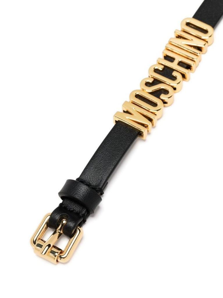 Black Logo Plaque Leather Bracelet