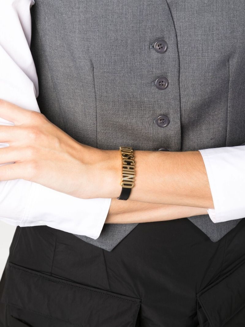 Black Logo Plaque Leather Bracelet