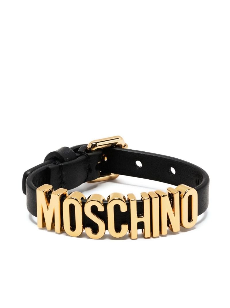 Black Logo Plaque Leather Bracelet