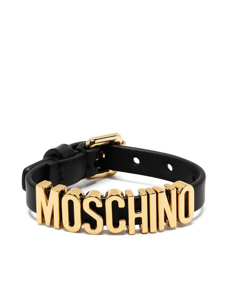 Black Logo Plaque Leather Bracelet