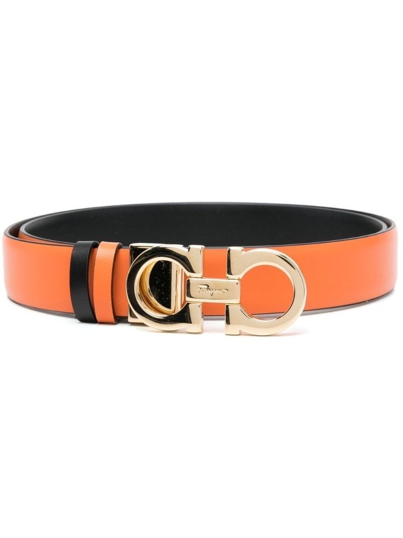 Orange Reversible Gancini Leather Belt