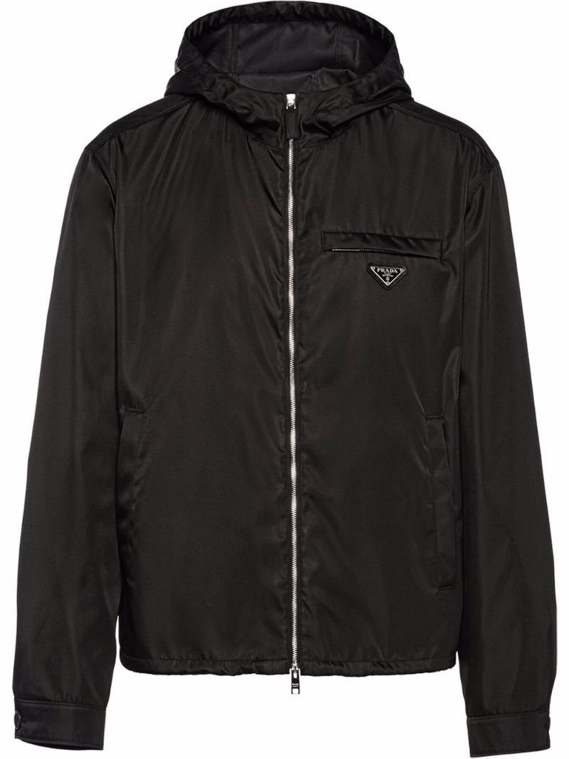Black Re-nylon Blouson Hooded Jacket