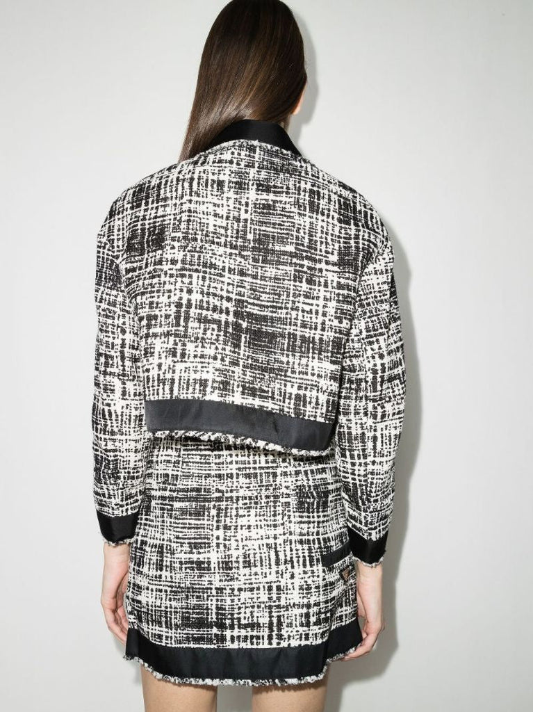 Black Cropped Zip-up Tweed Jacket