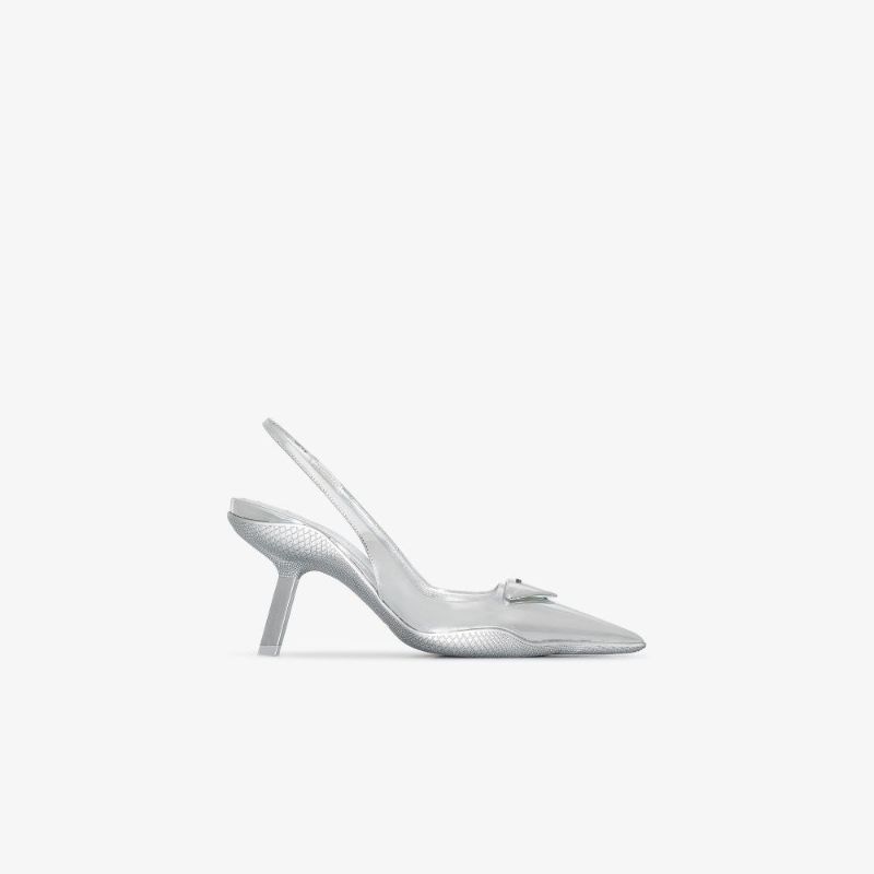 Silver 90 Leather Slingback Pumps