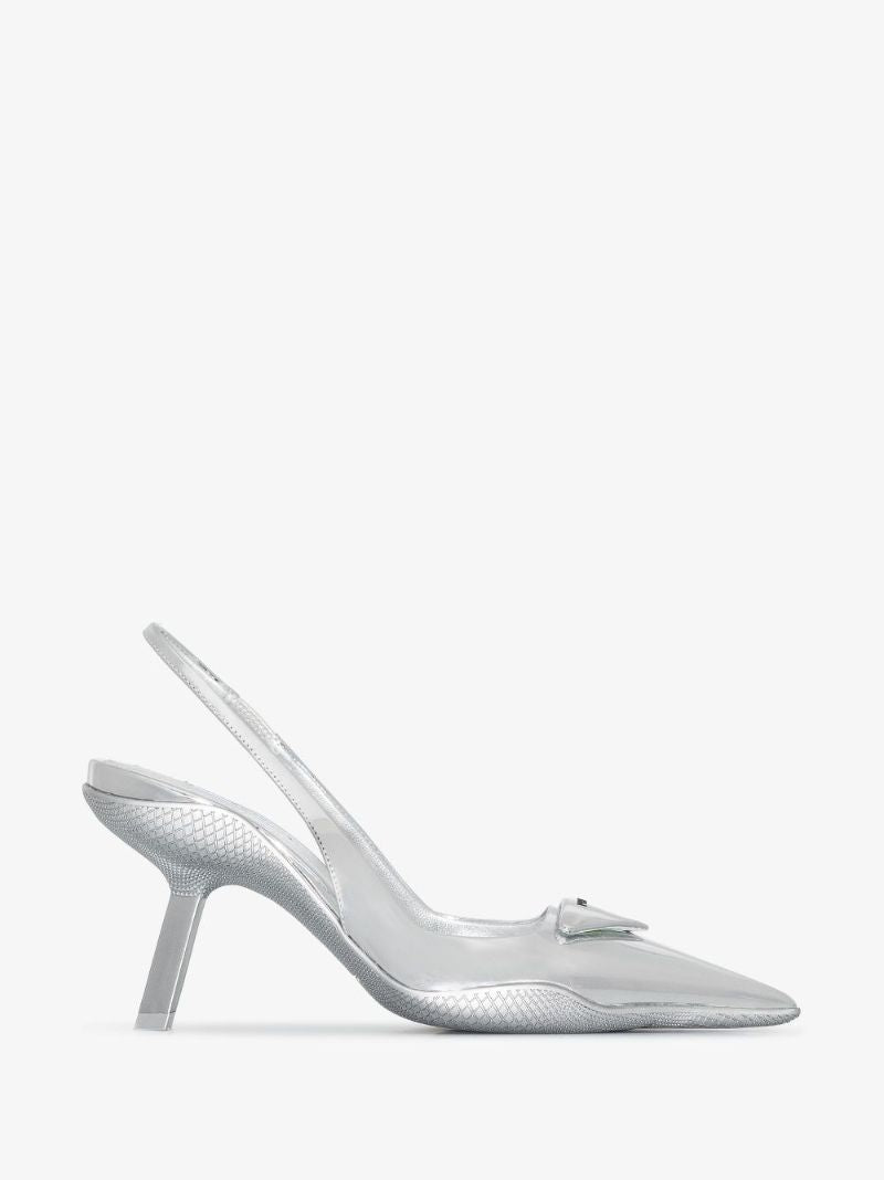 Silver 90 Leather Slingback Pumps