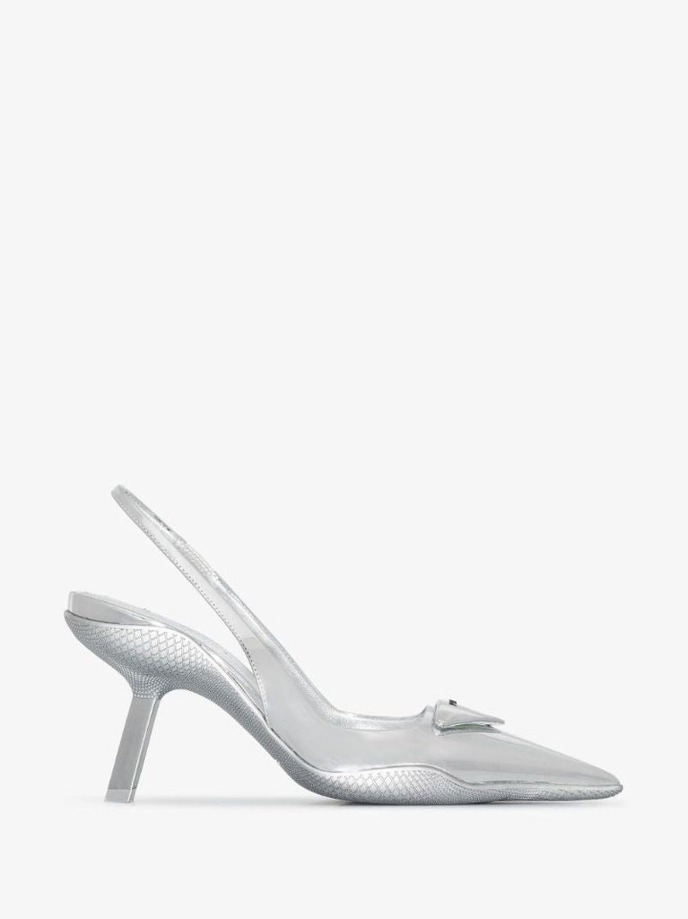 Silver 90 Leather Slingback Pumps
