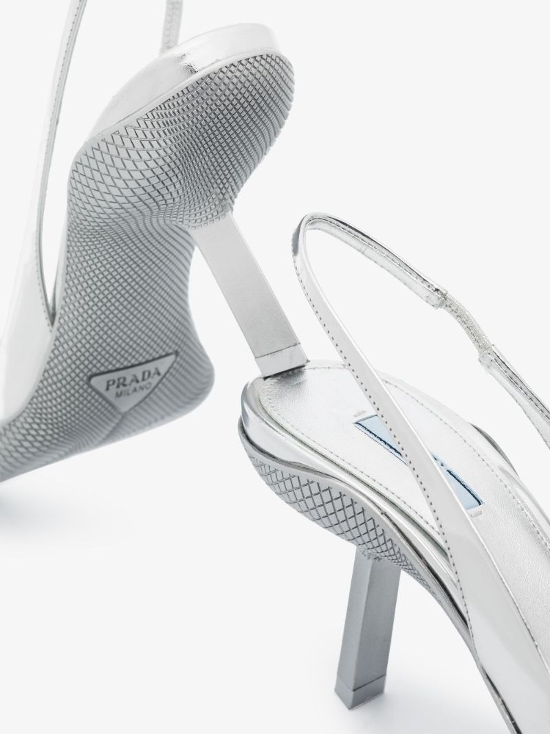 Silver 90 Leather Slingback Pumps