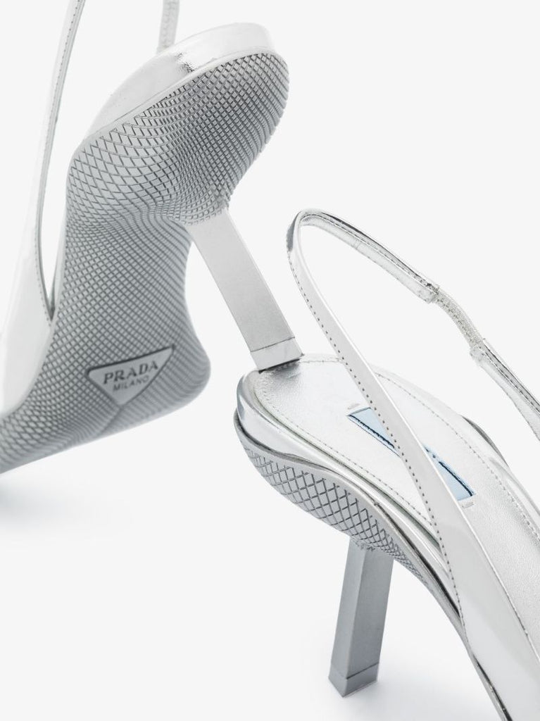 Silver 90 Leather Slingback Pumps