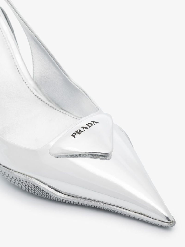 Silver 90 Leather Slingback Pumps
