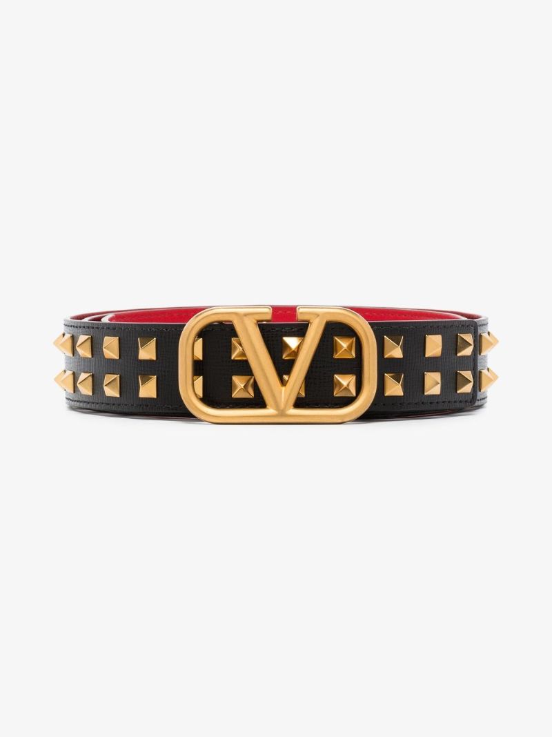 Black Vlogo Rockstud Leather Belt