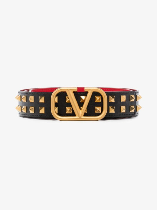 Black Vlogo Rockstud Leather Belt