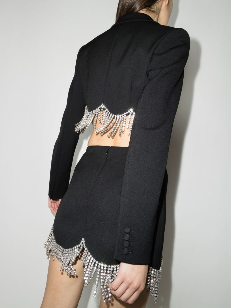 Crystal Scalloped Hem Cropped Blazer