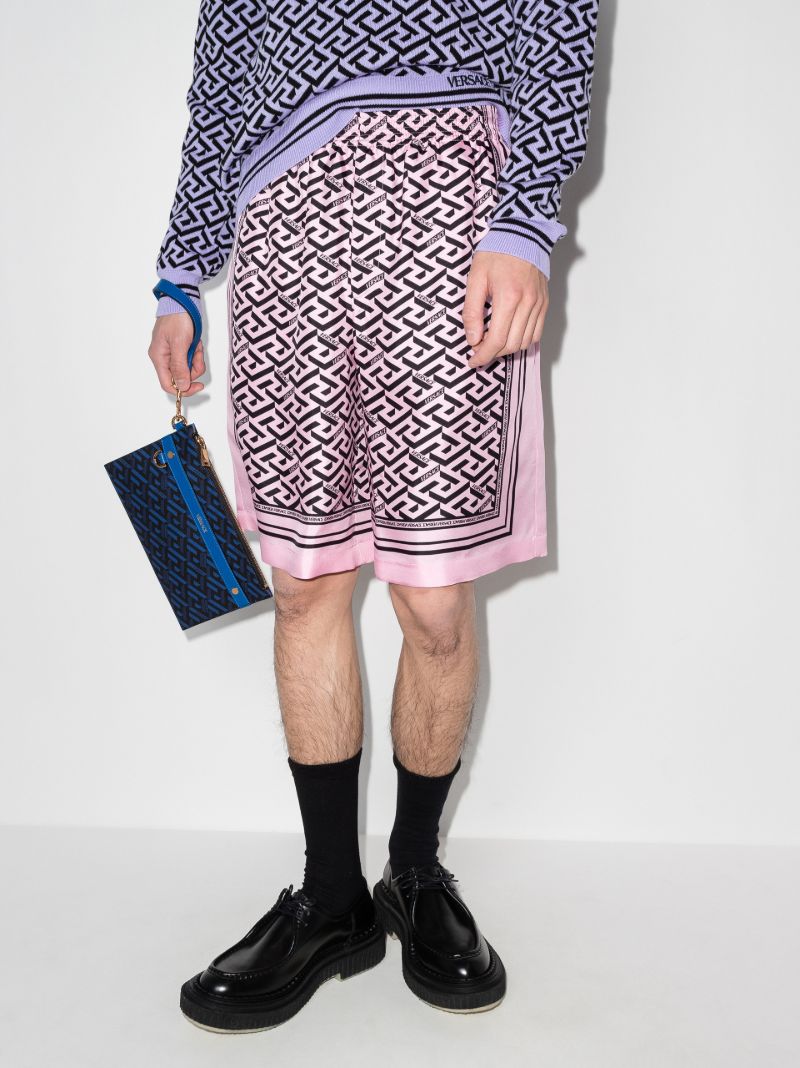 La Greca Print Silk Shorts