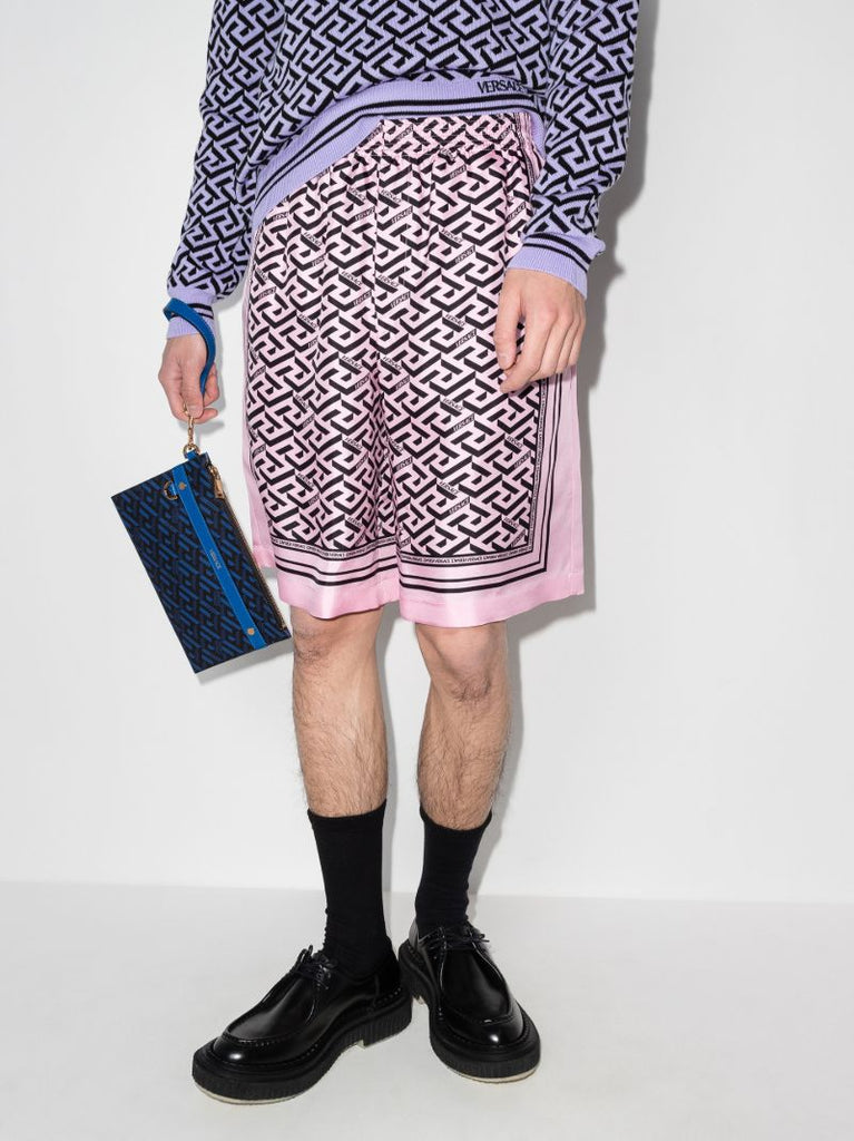 La Greca Print Silk Shorts