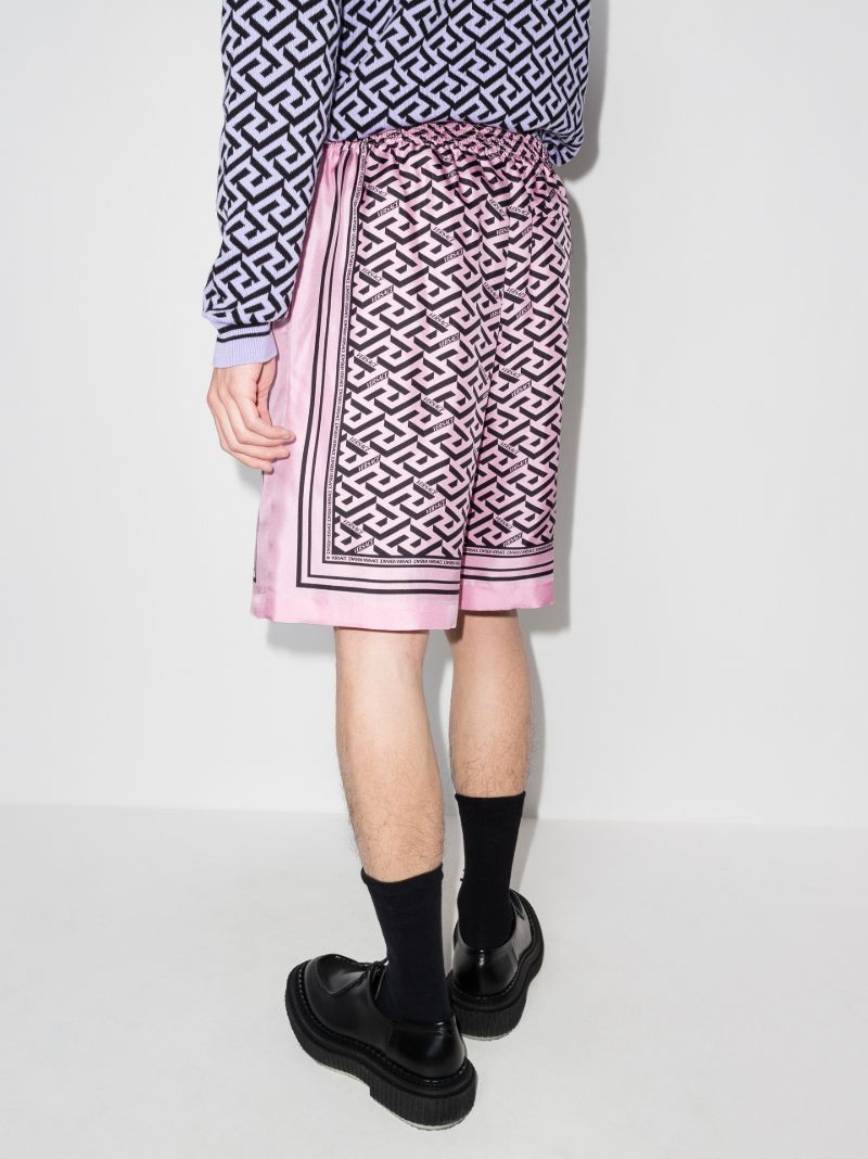 La Greca Print Silk Shorts