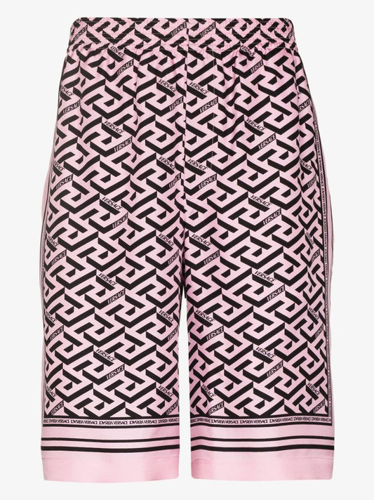 La Greca Print Silk Shorts