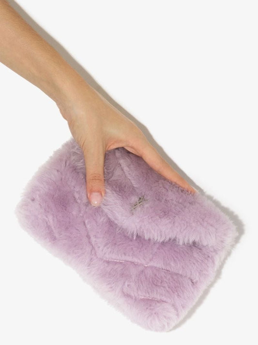 Purple Shearling Envelope Clutch Bag