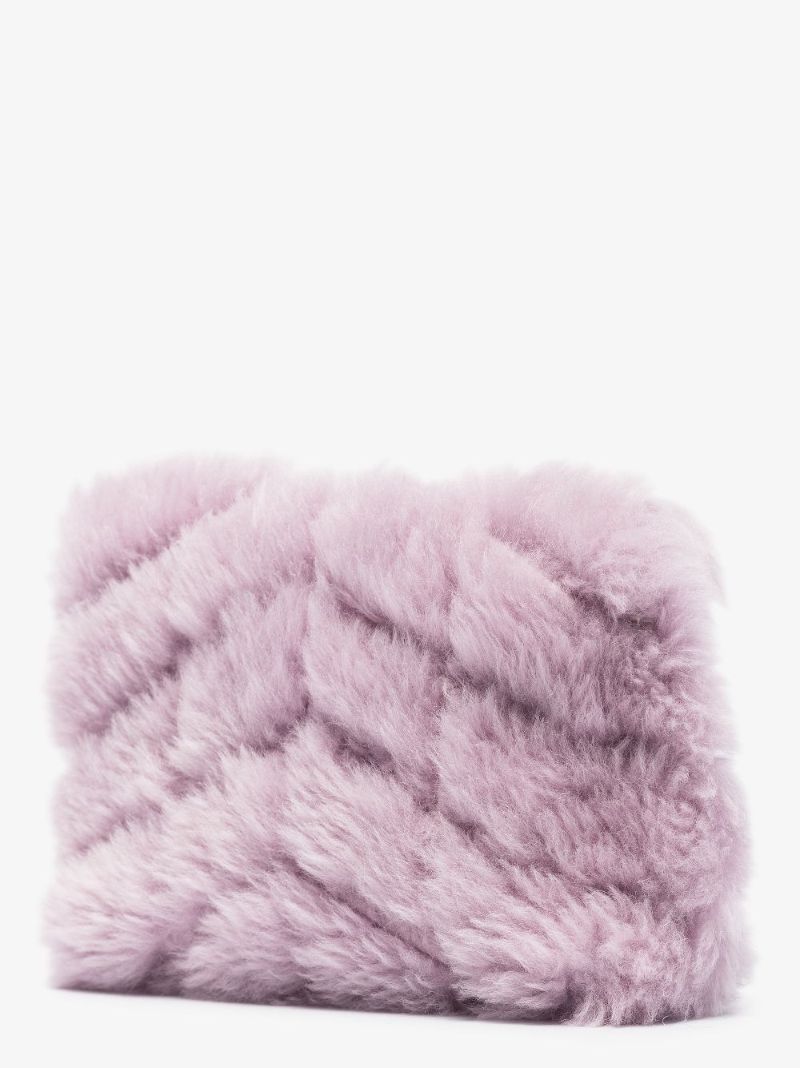 Purple Shearling Envelope Clutch Bag