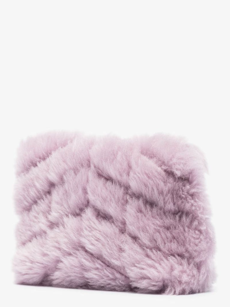 Purple Shearling Envelope Clutch Bag