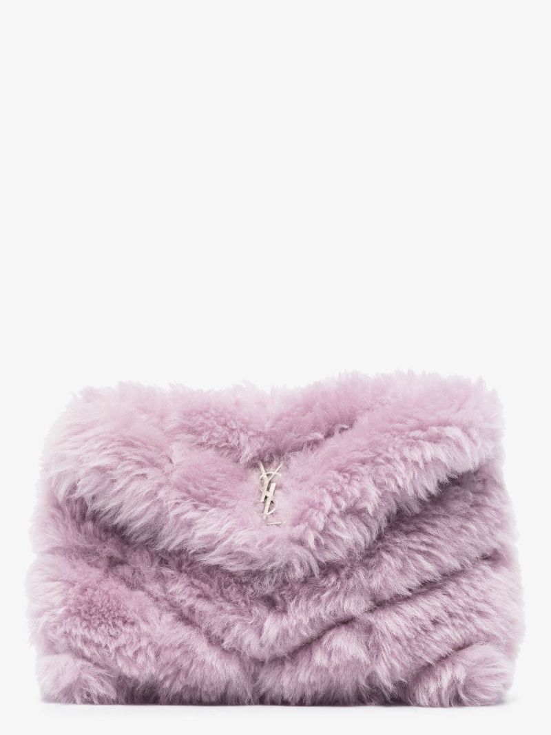 Purple Shearling Envelope Clutch Bag