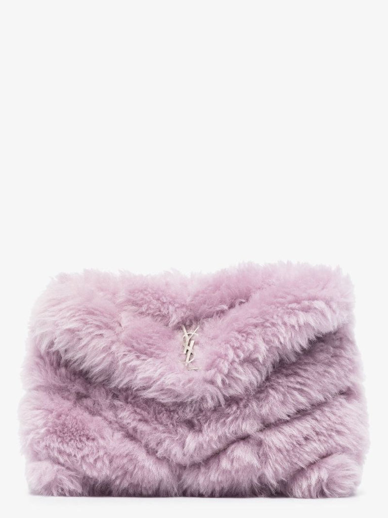 Purple Shearling Envelope Clutch Bag