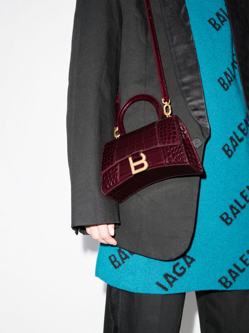 Red Hourglass Xs Mock Croc Leather Top Handle Bag
