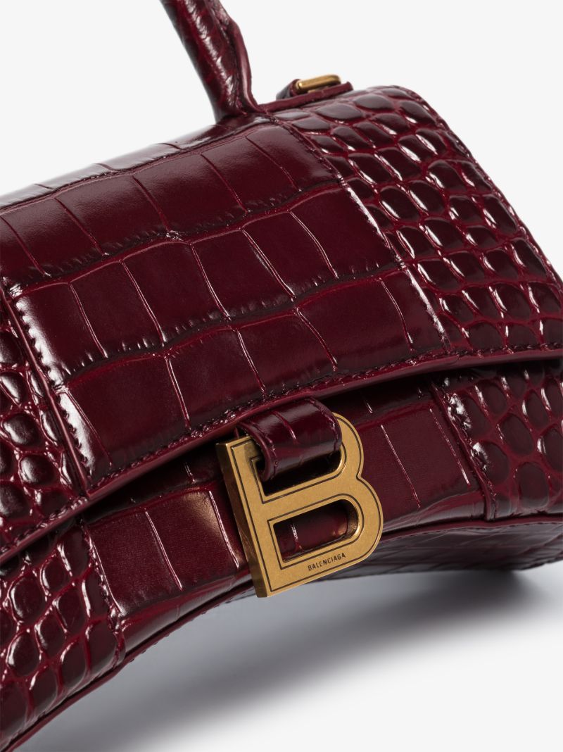 Red Hourglass Xs Mock Croc Leather Top Handle Bag
