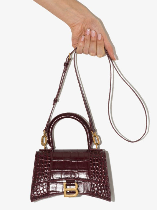 Red Hourglass Xs Mock Croc Leather Top Handle Bag