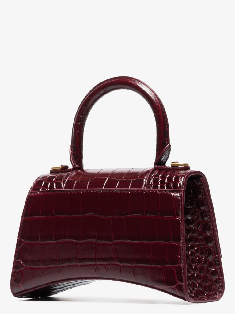 Red Hourglass Xs Mock Croc Leather Top Handle Bag