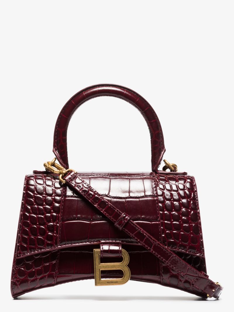 Red Hourglass Xs Mock Croc Leather Top Handle Bag
